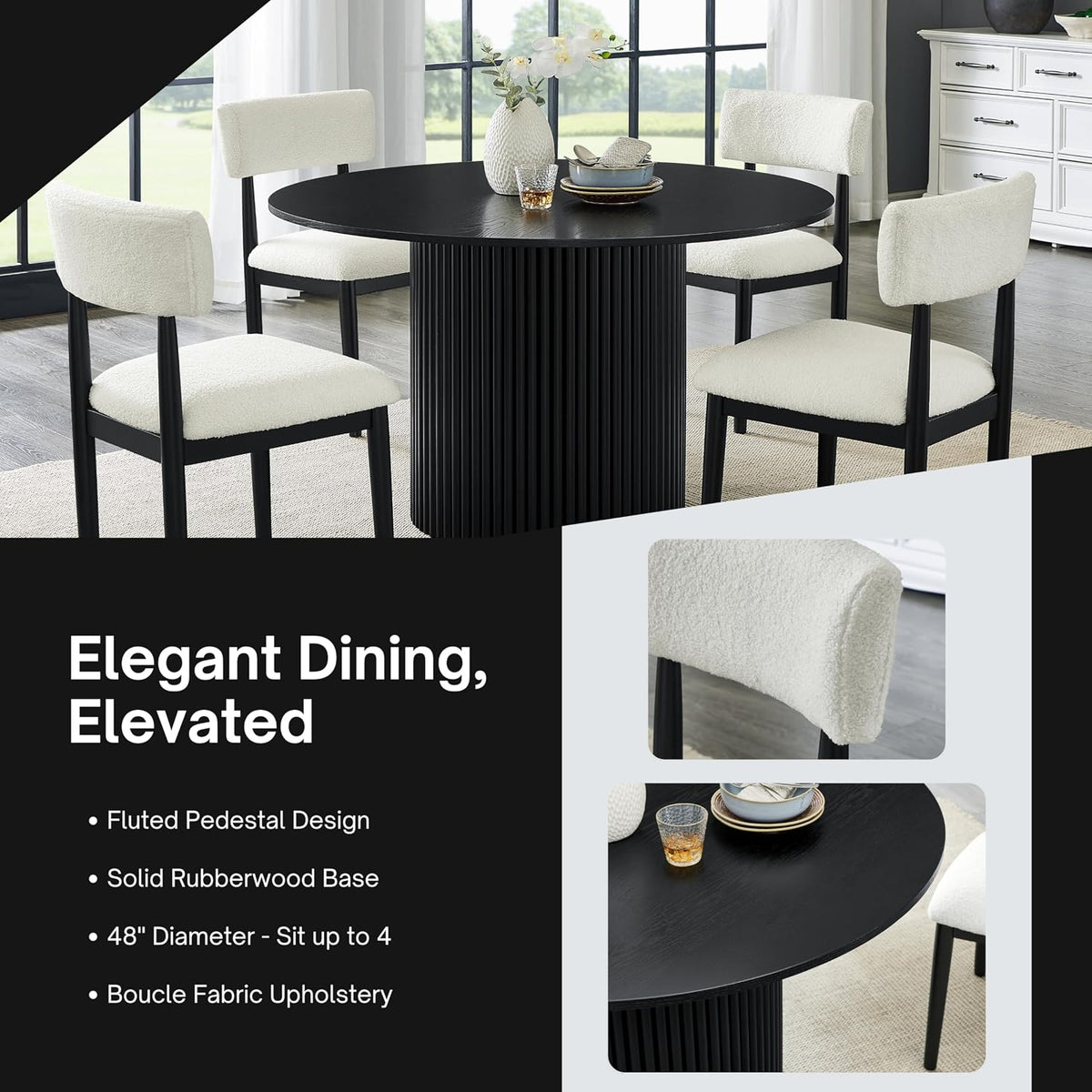 Henriet 48" Black Round Pedestal Dining Table