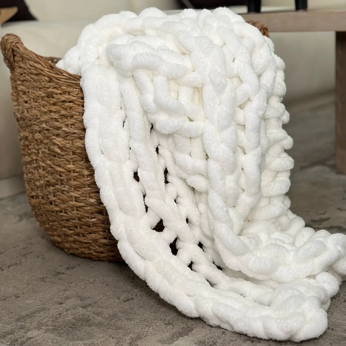 Soft & Chunky Knit Throw Blanket 50X60 (Ivory/White)