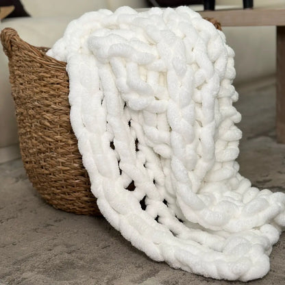 Soft & Chunky Knit Throw Blanket 50X60 (Ivory/White)