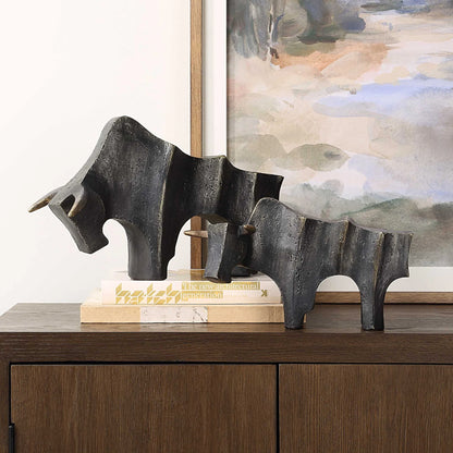 Bronze Bull Sculptures, Set of 2