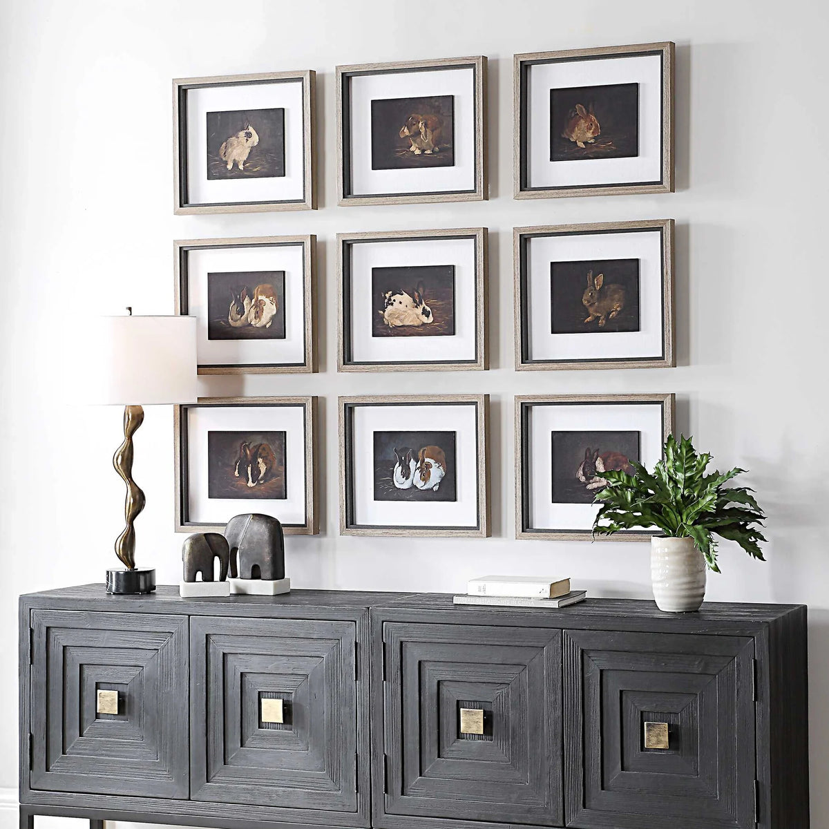 Framed Rabbit Prints, Set of 9