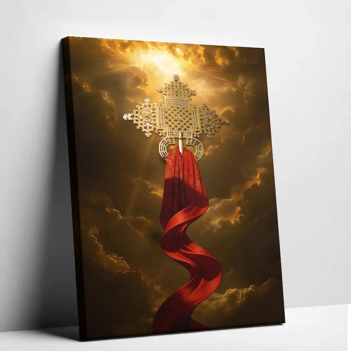 Elegant Ethiopian Orthodox Cross Wall Art Set - Vintage Christian Decor with Aluminum Frame - Perfect for Believers and Sacred Spaces