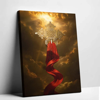 Elegant Ethiopian Orthodox Cross Wall Art Set - Vintage Christian Decor with Aluminum Frame - Perfect for Believers and Sacred Spaces