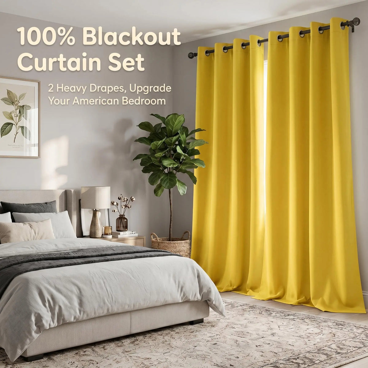2-Panel Grommet Blackout Curtains - 52"x84" Thermal Insulated Drapes for Light Control and Noise Reduction