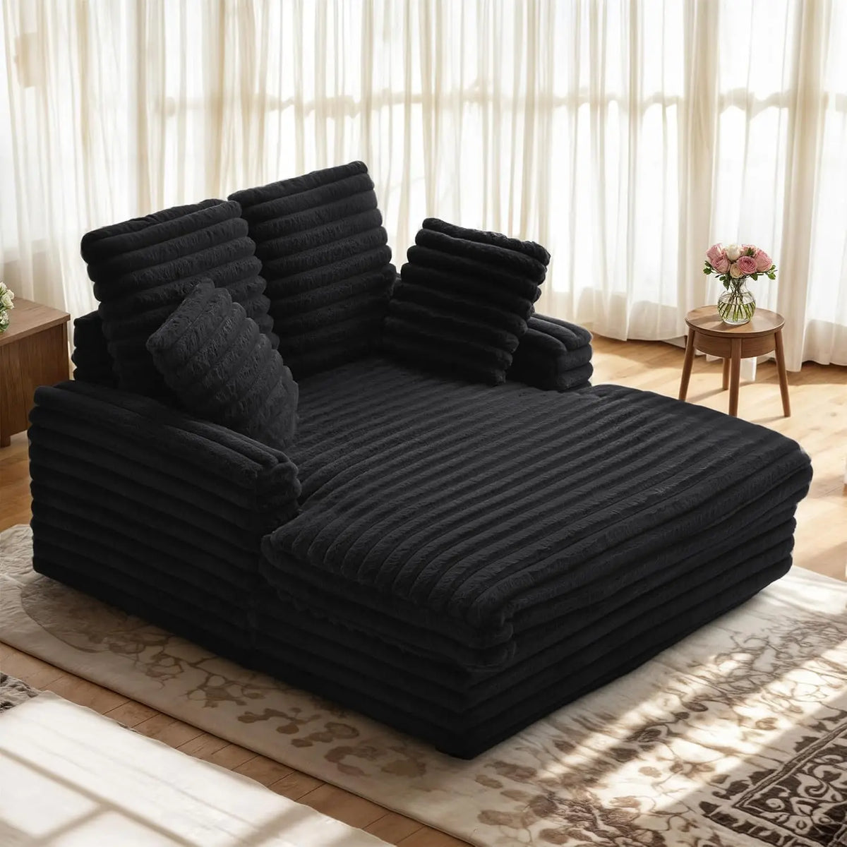 Amopatio Oversized Cloud Couch Bed – Fluffy Upholstered Sleeper Loveseat for Two with Reclining Backrest and Armrests