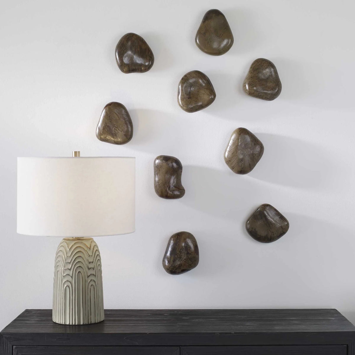 Wood Pebble Wall Decor, Set of 9
