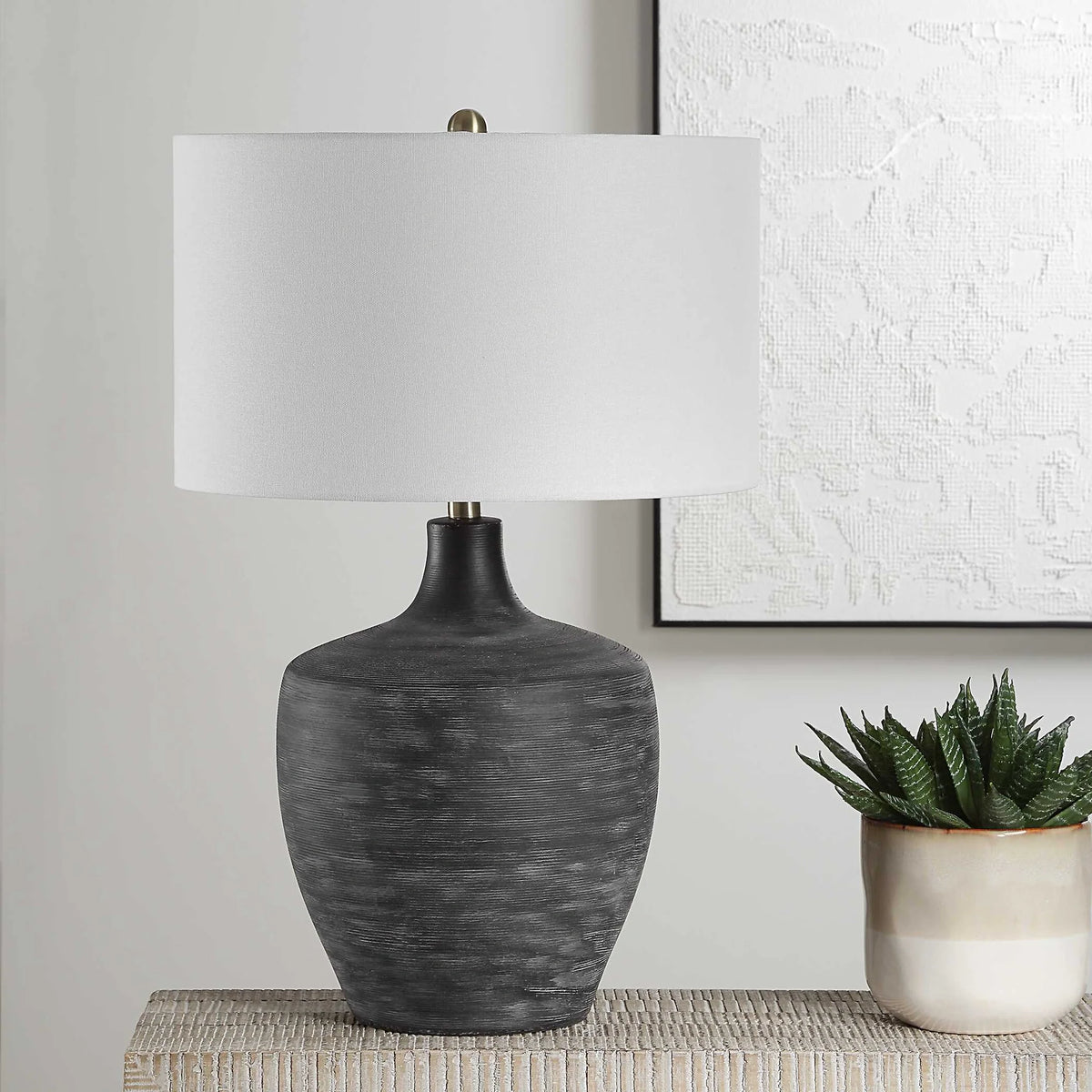 Charcoal Ribbed Table Lamp