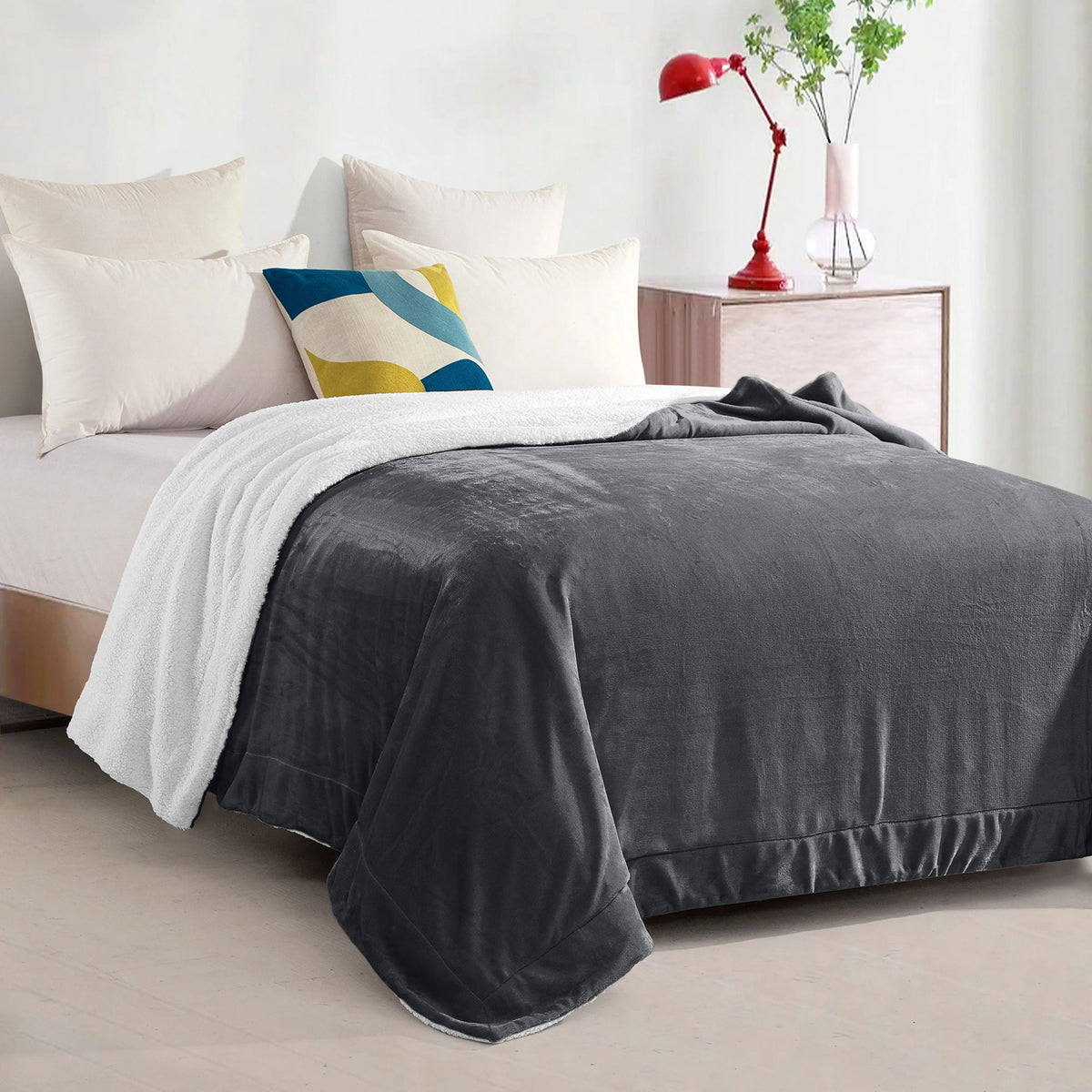 Mocassi Reversible Sherpa-Backed Throw Blanket, Velvety Plush Touch, 50In X 60In Throw Blankets