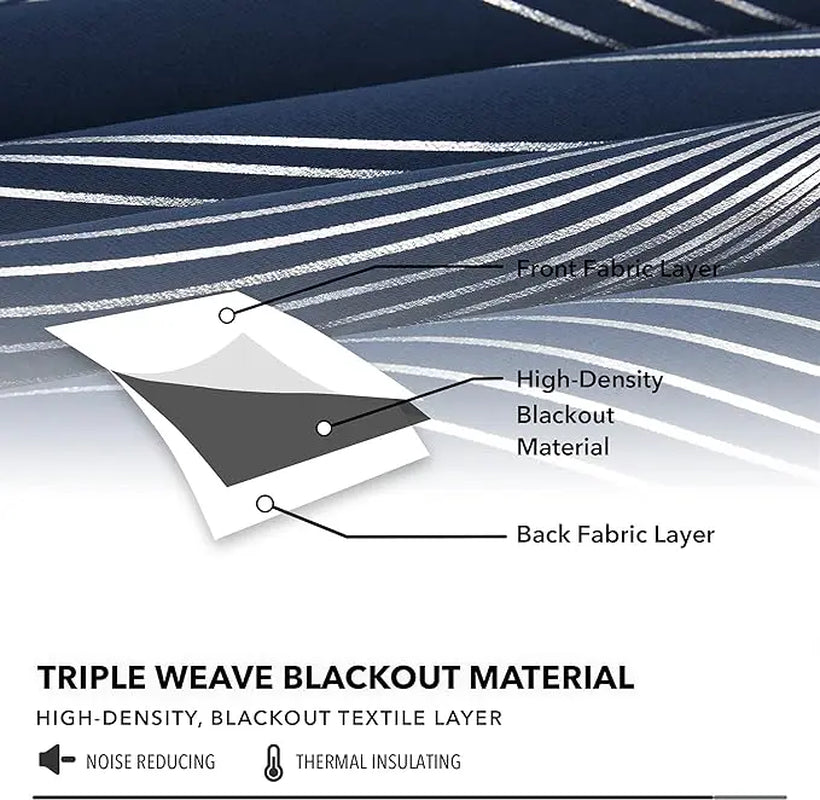 Silver Wave Print Blackout Curtains | Thermal Insulated, Grommet or Rod Pocket | Wide Size Range, Set of 2