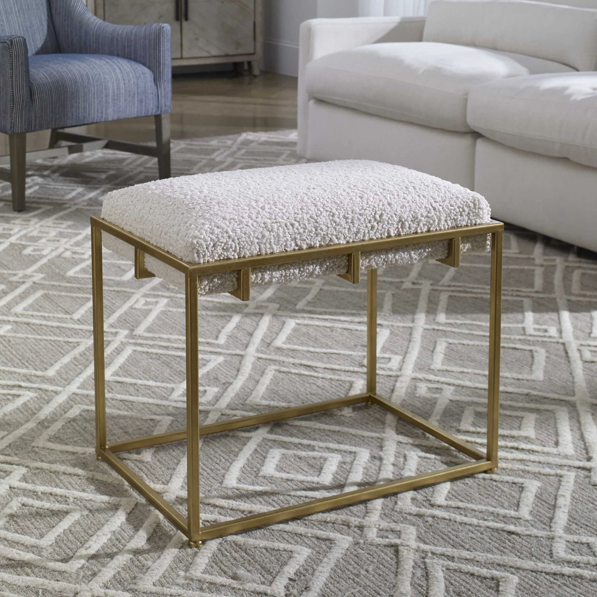 Small Gold & Shearling Bench