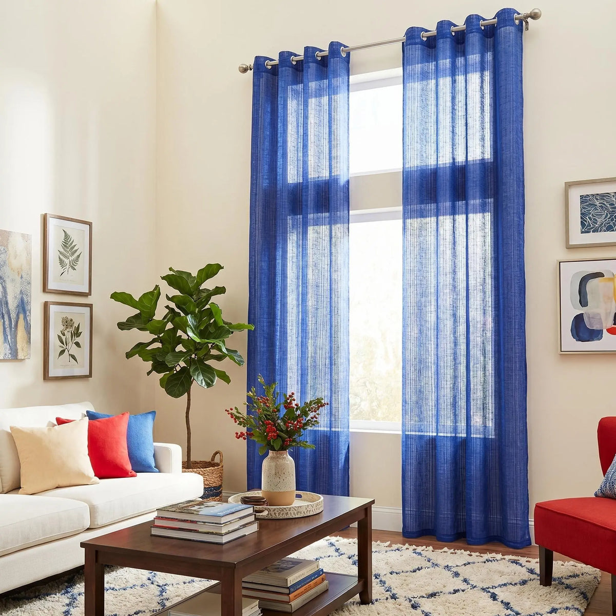 Slub Yarn Semi-Sheer Curtains 52" × 90" | Set of 2 Light-Filtering Grommet Panels | Twelve Colourways