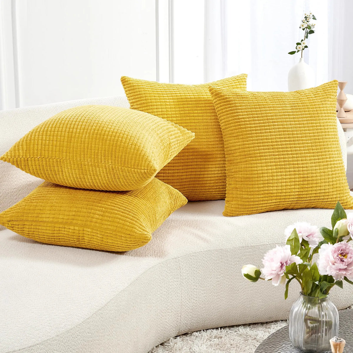 Deconovo's Set of 4 Cream Corduroy Striped Throw Pillow Covers