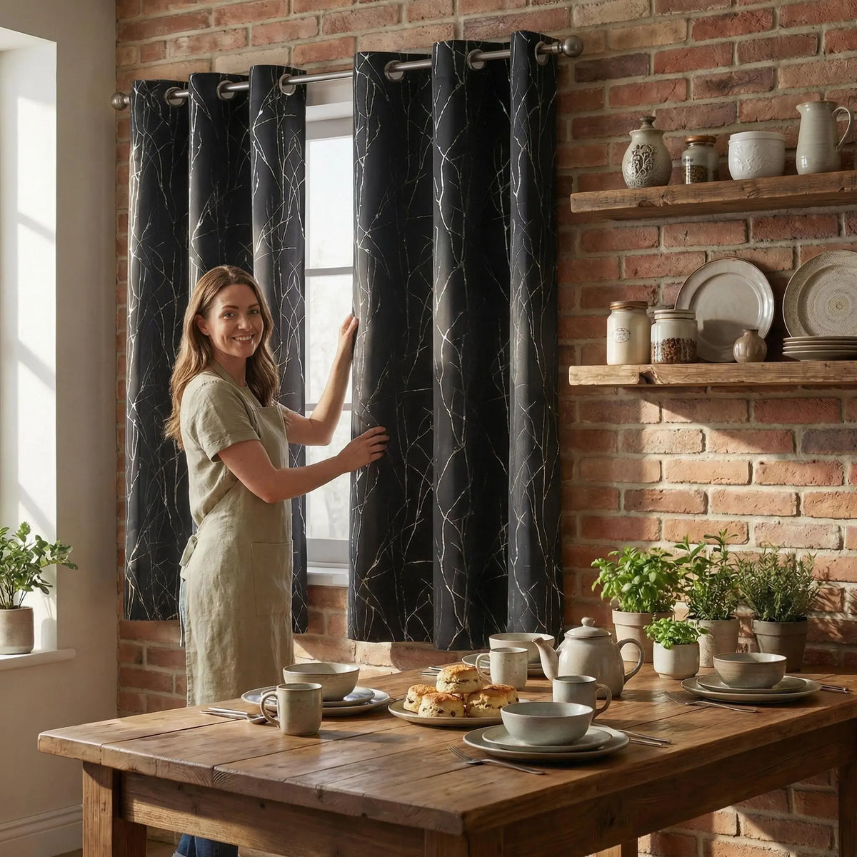 Curtain Club's 2-Piece 34x63 Inch Blackout Tree Branch Drapes - Thermal Grommet Window Treatments for Living Room and Bedroom