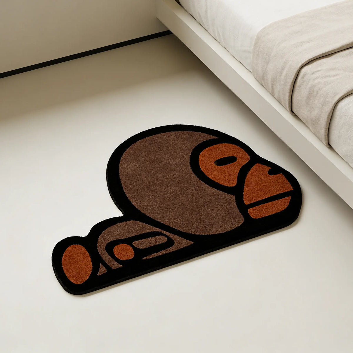 Playful Irregular Cartoon Monkey Print Carpet - Soft Velvet Easy Clean Area Rug for Living Room & Bedroom Decor