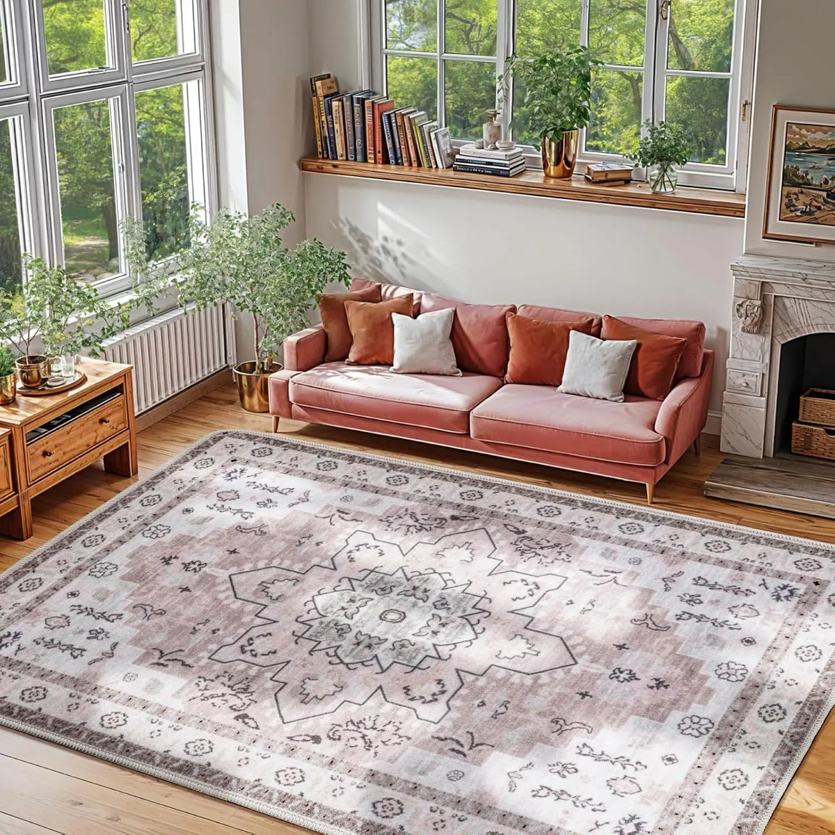 Shilucheng Boho Area Rug 9X12 Washable Rugs for Bedroom Low Piles Indoor Rugs, Non Slip Soft Rugs for Living Room, Foldable Pet Friendly Area Rugs,Summerwins,Back to School,Dorm Essentials,Home Decor,Home Essentials