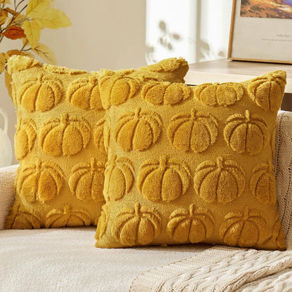 Set of 2 Fall Throw Pillow Covers 18X18 Pumpkin Design – Autumn Decor for Sofa, Couch & Porch