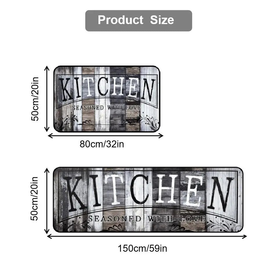 Vintage Wooden Floor Pattern Non-Slip Kitchen Mat Set - 2-Piece Decorative Rug Collection