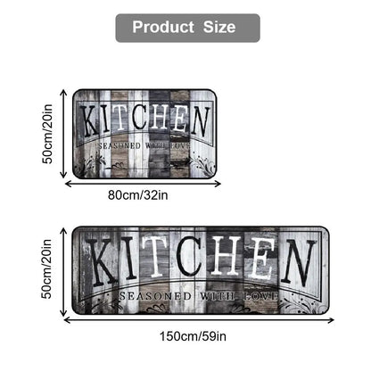 Vintage Wooden Floor Pattern Non-Slip Kitchen Mat Set - 2-Piece Decorative Rug Collection