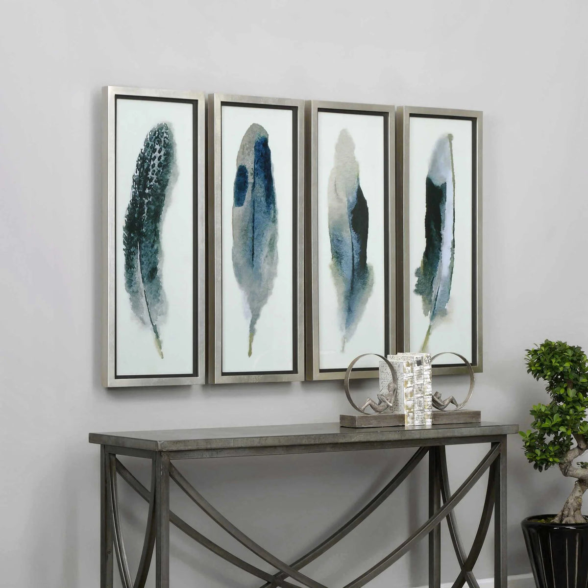 Feather Watercolor Prints, Set of 4