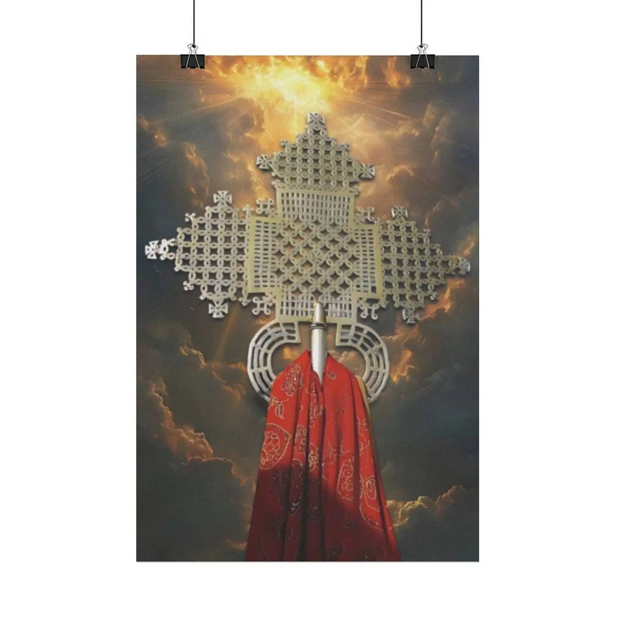 Elegant Ethiopian Orthodox Cross Wall Art Set - Vintage Christian Decor with Aluminum Frame - Perfect for Believers and Sacred Spaces