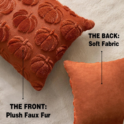 Fall Decorative Throw Pillow Covers - 18x18 Halloween Plush Pumpkin Accent for Home & Porch Decor