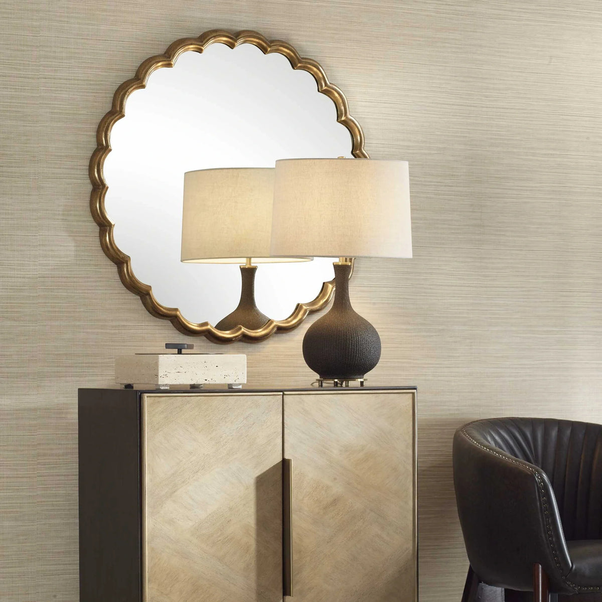 Antique Brass Round Mirror