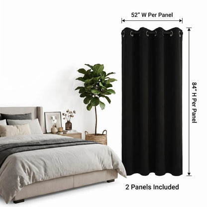 2-Panel 52"x84" Grommet Blackout Curtains - Thermal Insulated, Noise Reducing Drapes for Comfort in Your Bedroom or Living Room