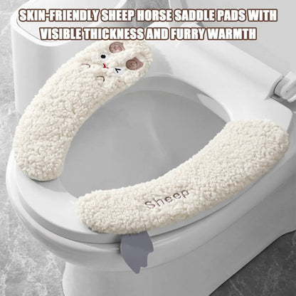 Cartoon Toilet Seat Cushion Set - Universal Beige Covers with Handle Sticker