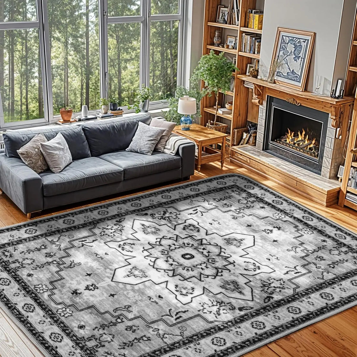 Neutral Vintage Washable Area Rug | Non-Slip, Machine Washable | Sizes 2×3 to 8×10