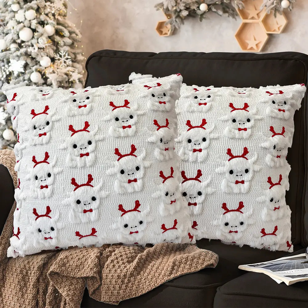 Charming Highland Cow Throw Pillow Covers - Set of 2, 18x18 Soft Plush Faux Fur Cushion Cases for Cozy Farmhouse Decor