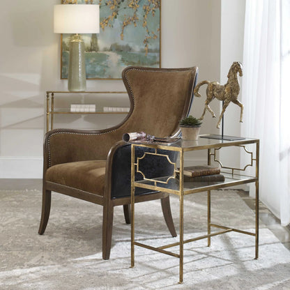 Gold Leaf Iron & Glass Side Table
