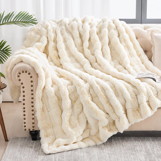 Fluffy Faux Fur Throw Blanket - Plush Rabbit Fur for Comfort on Couch, Sofa, or Bed