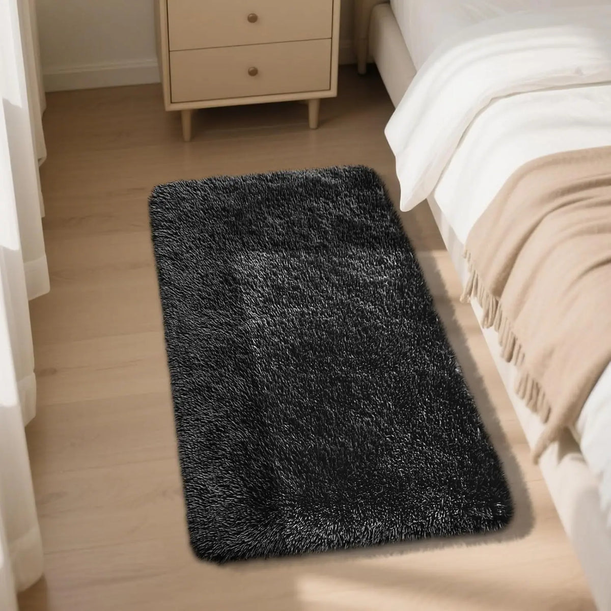 Black Fluffy Shag Area Rug - 2x4 Soft and Throw Rug for Bedroom, Living Room, and Kids' Rooms