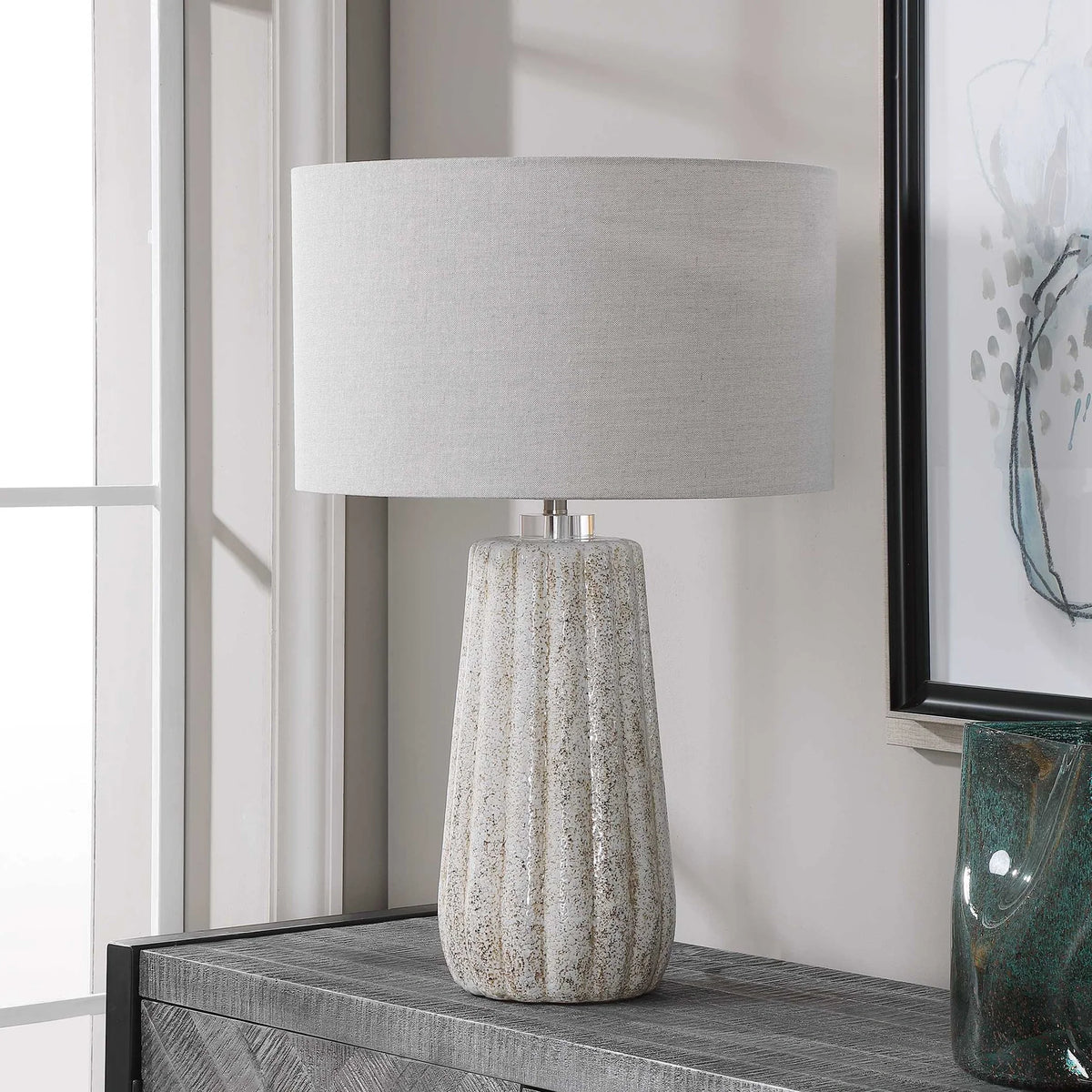 Stone-Ivory Fluted Table Lamp