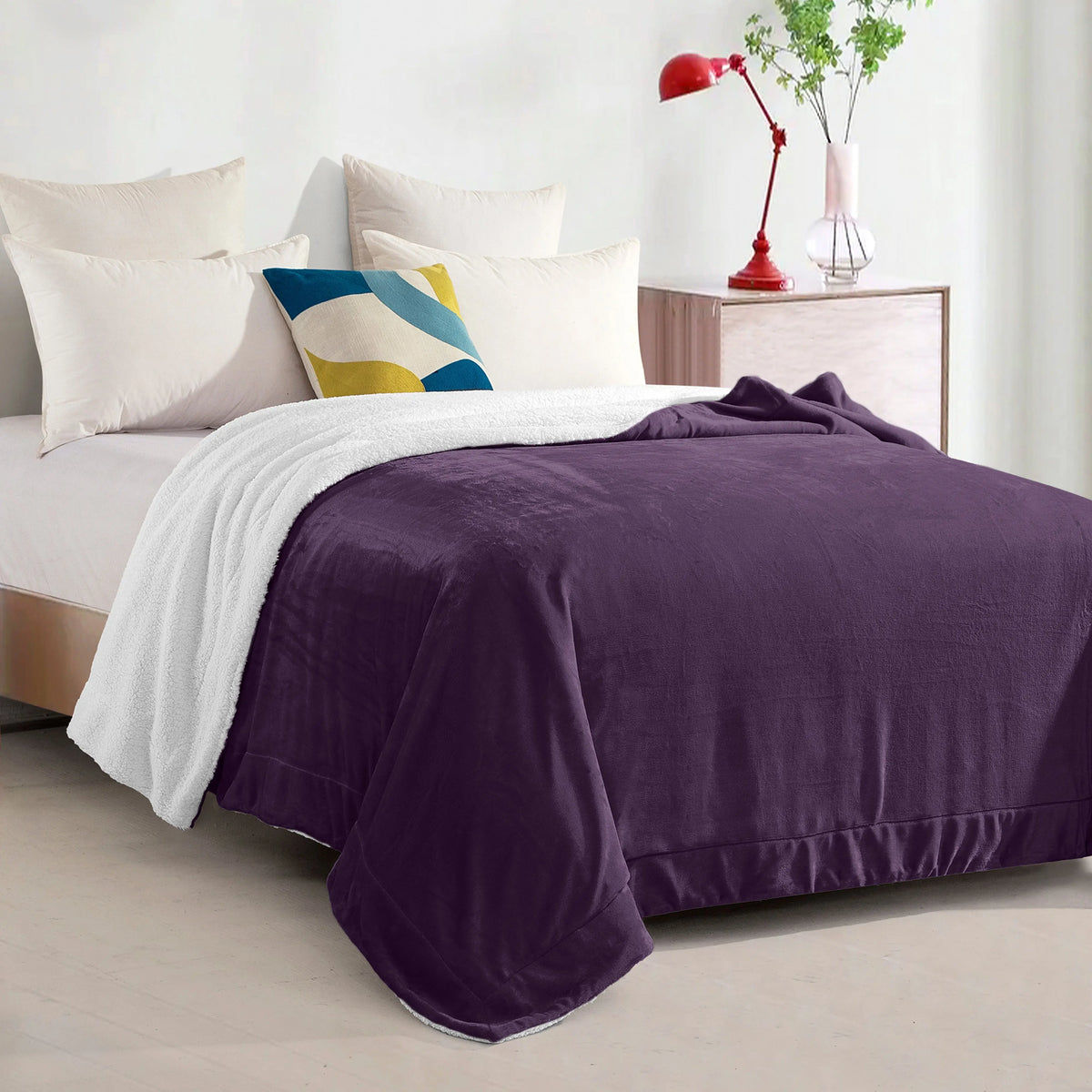 Mocassi Reversible Sherpa-Backed Throw Blanket, Velvety Plush Touch, 50In X 60In Throw Blankets