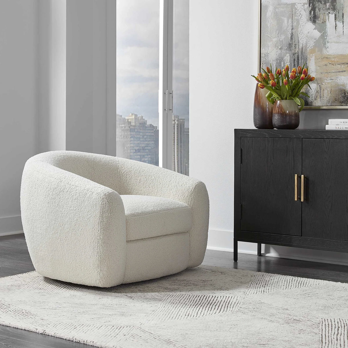 Art Deco White Swivel Chair