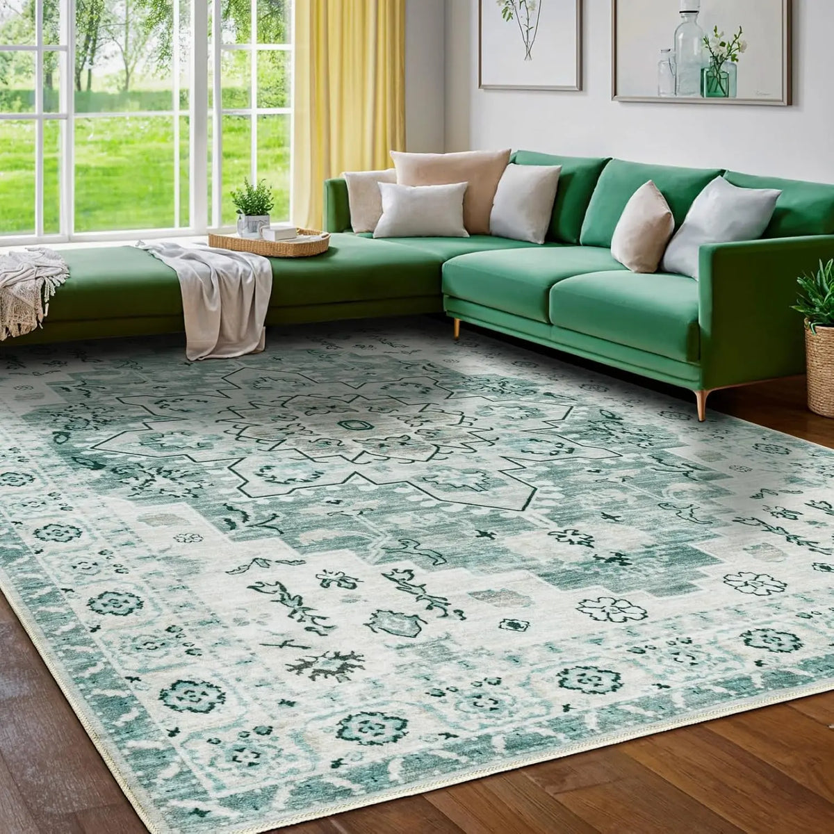 Shilucheng Boho Area Rug 9X12 Washable Rugs for Bedroom Low Piles Indoor Rugs, Non Slip Soft Rugs for Living Room, Foldable Pet Friendly Area Rugs,Summerwins,Back to School,Dorm Essentials,Home Decor,Home Essentials