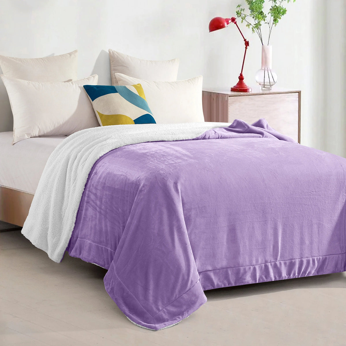 Mocassi Reversible Sherpa-Backed Throw Blanket, Velvety Plush Touch, 50In X 60In Throw Blankets
