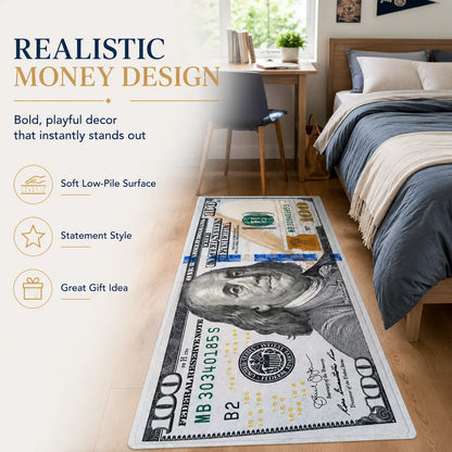 Aisoon 100 Dollar Bill Print Area Rug - Durable, Non-Slip, and Stain-Resistant Indoor Decorative Rug in Two Sizes for Entryways and Bedrooms