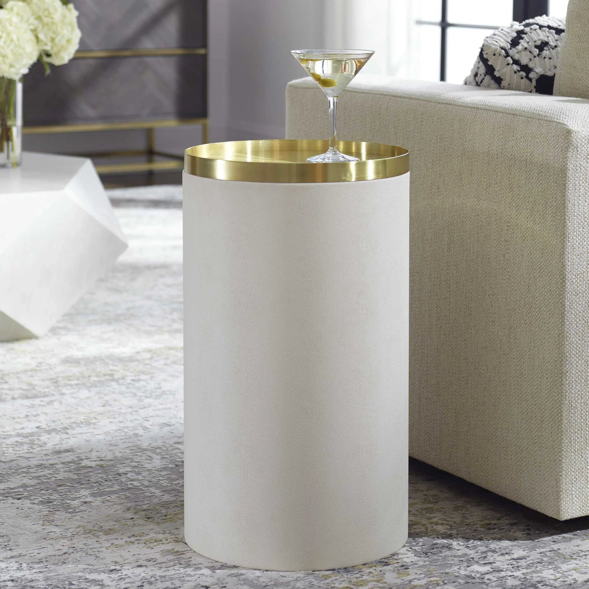 Brass & White Accent Table