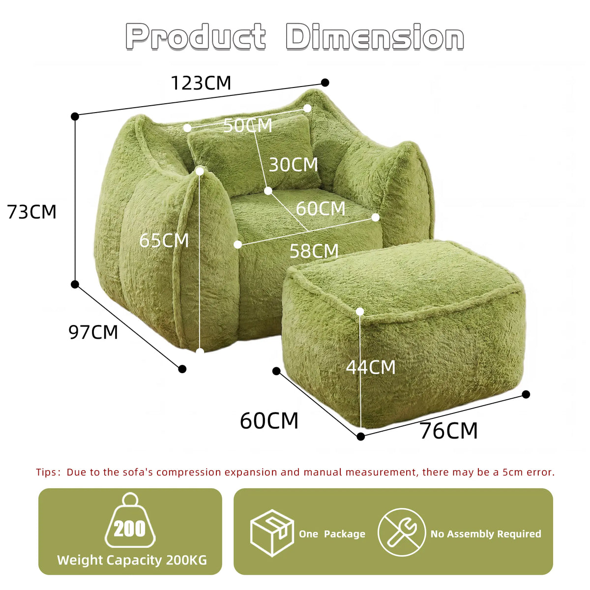 Fluffy Faux Fur Bean Bag Lounger with Ottoman