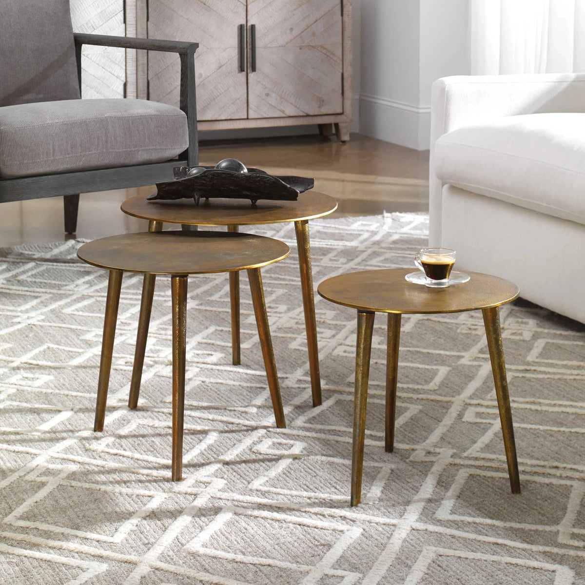 Gold Coffee Tables Set/3