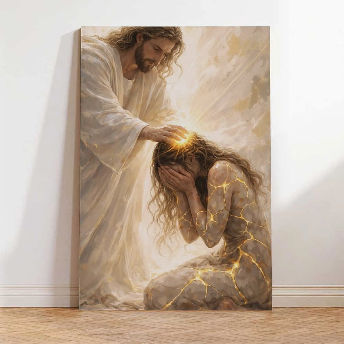 Healed by Him Christian Art Canvas - Jesus and Woman Wall Art for Your Home
