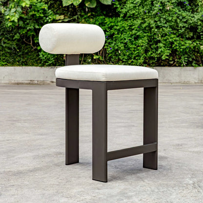 White Bolster Back Outdoor Counter Stool