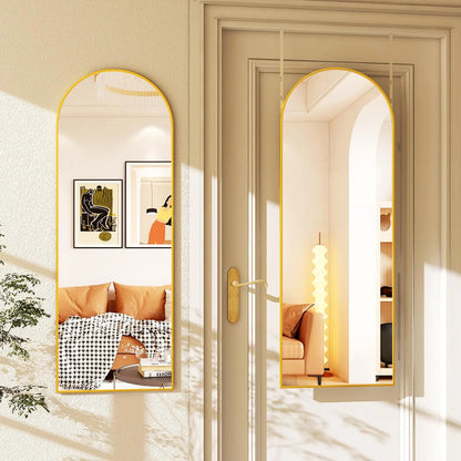Beautypeak 48" × 14" Full Length Wall Mirror | Slim Aluminium Frame with Leather Cord | Arch & Rectangular in Gold or Black