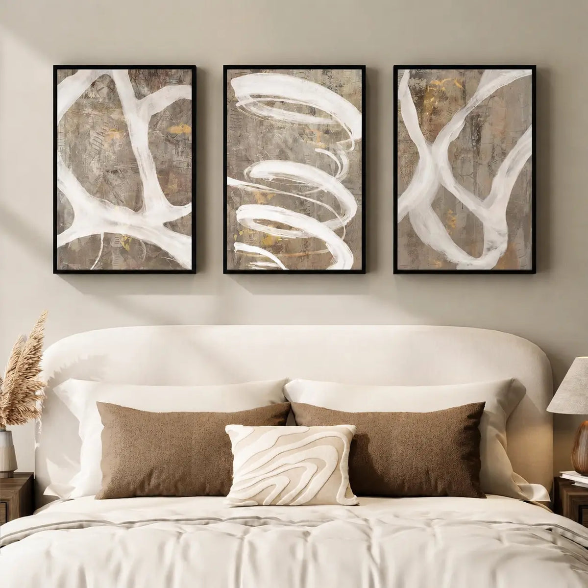 Elevate Your Space with a Set of 3 Framed Neutral Abstract Canvas Prints - Modern Minimalist Artwork for Any Room