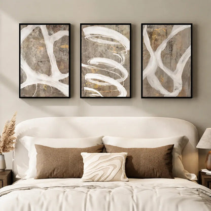 Elevate Your Space with a Set of 3 Framed Neutral Abstract Canvas Prints - Modern Minimalist Artwork for Any Room