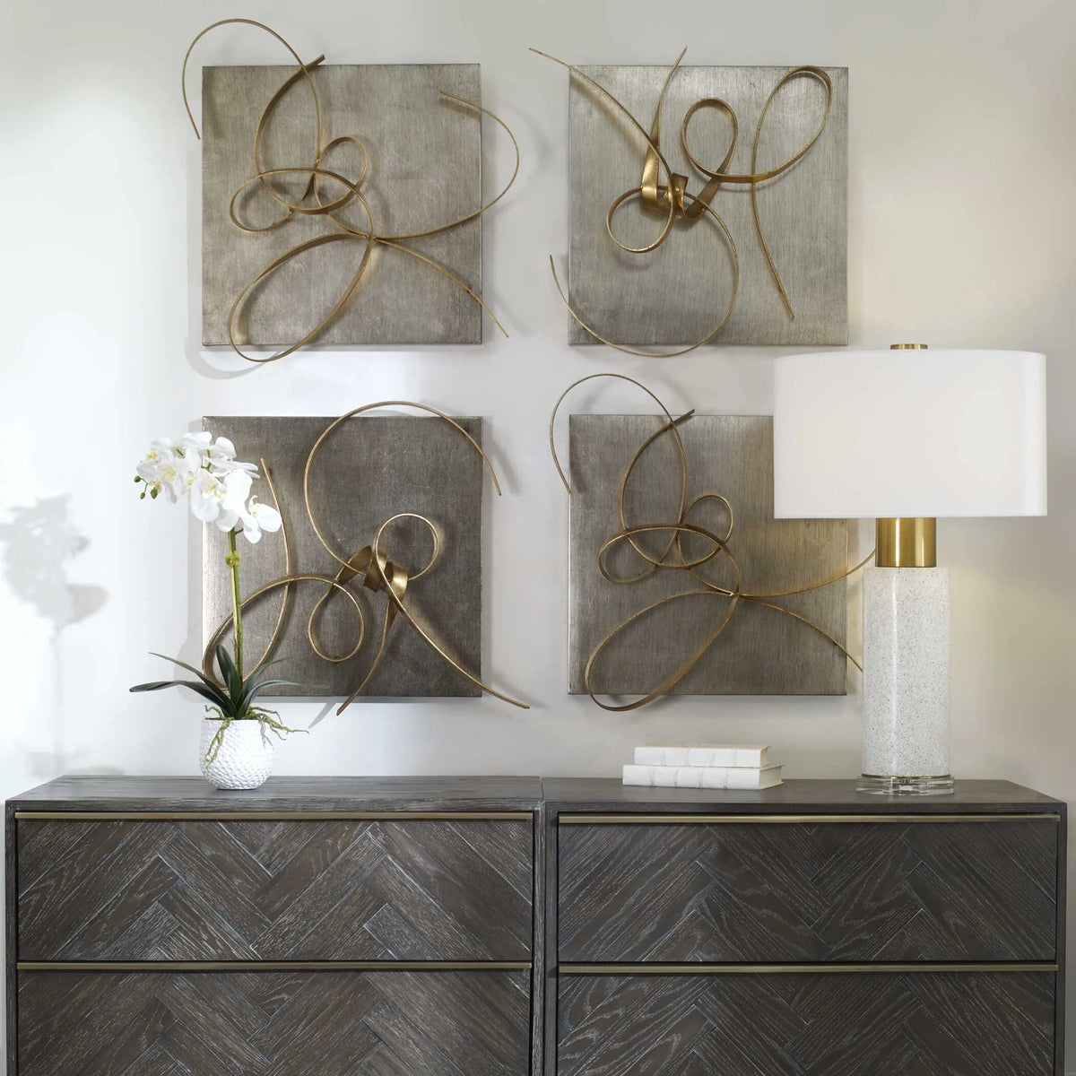 Gold Leaf Metal Wall Art, Set of 2