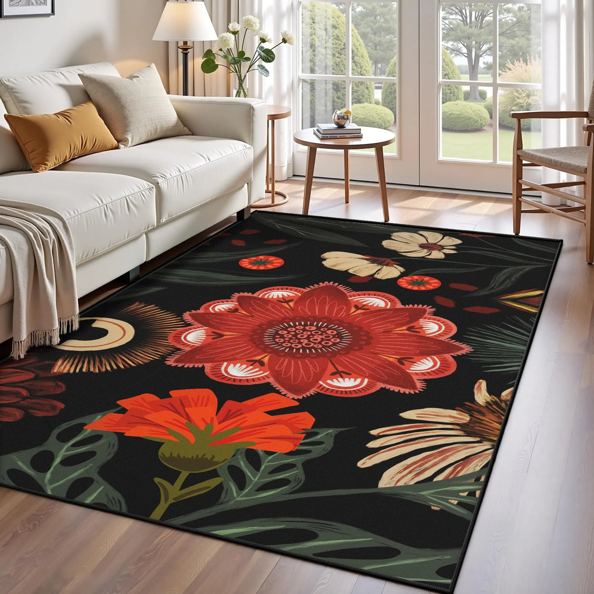 Tyrot Botanical Floral Washable Area Rug | Non-Slip Soft Boho Print in Four Designs | Sizes 2×3 to 8×10