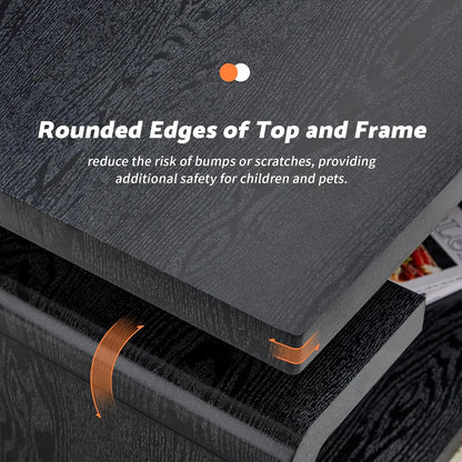 43.3" Black Wood Grain Coffee Table - Modern 3-Tier Center Table with Ample Storage for Your Living Room or Office